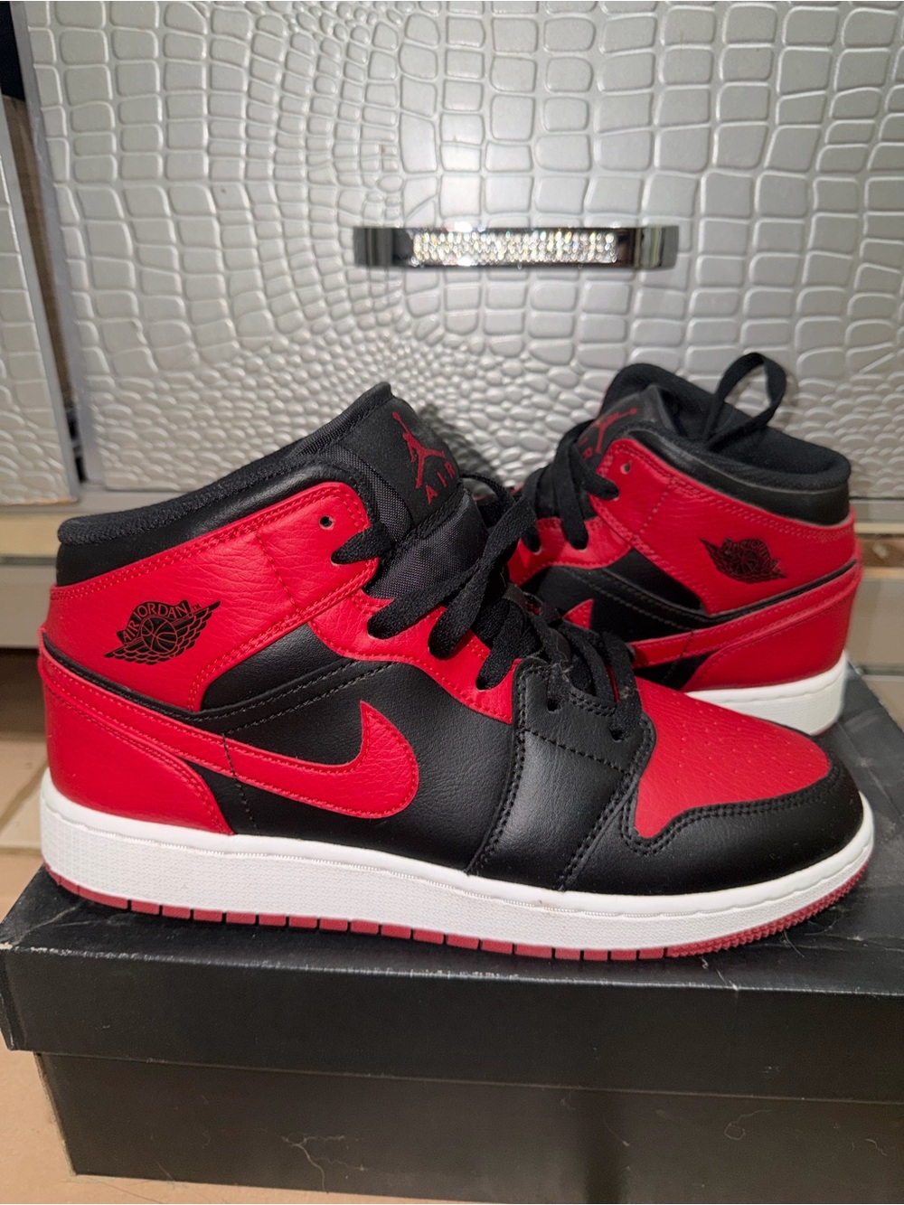 Nike Black and Red Mid-Top Sneakers